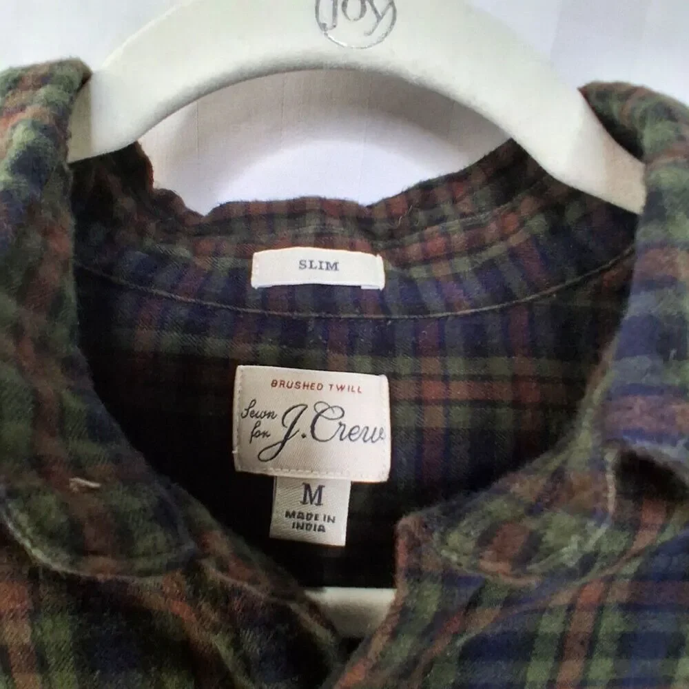 J Crew Brushed Twill Flannel Shirt Men's Plaid Tartan Size M Slim